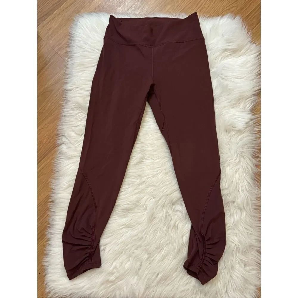 Lululemon Ruched Leg Workout Tight Leggings Wine 8